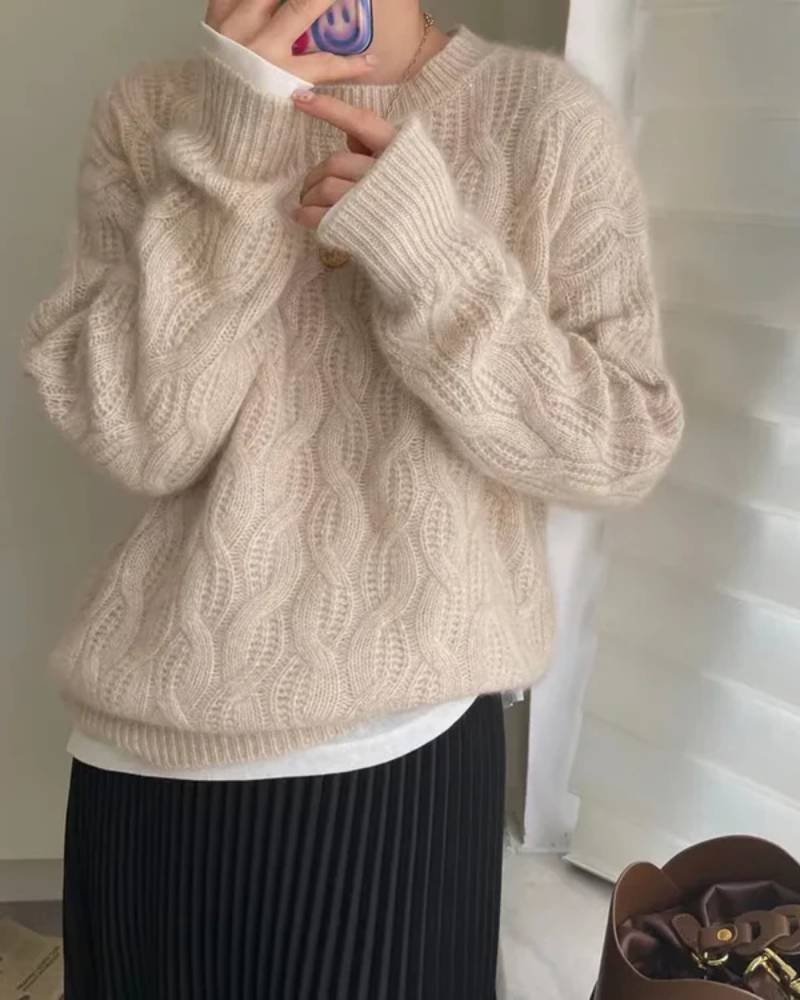 Crew Neck Cable Knit Wool Sweater main image 1