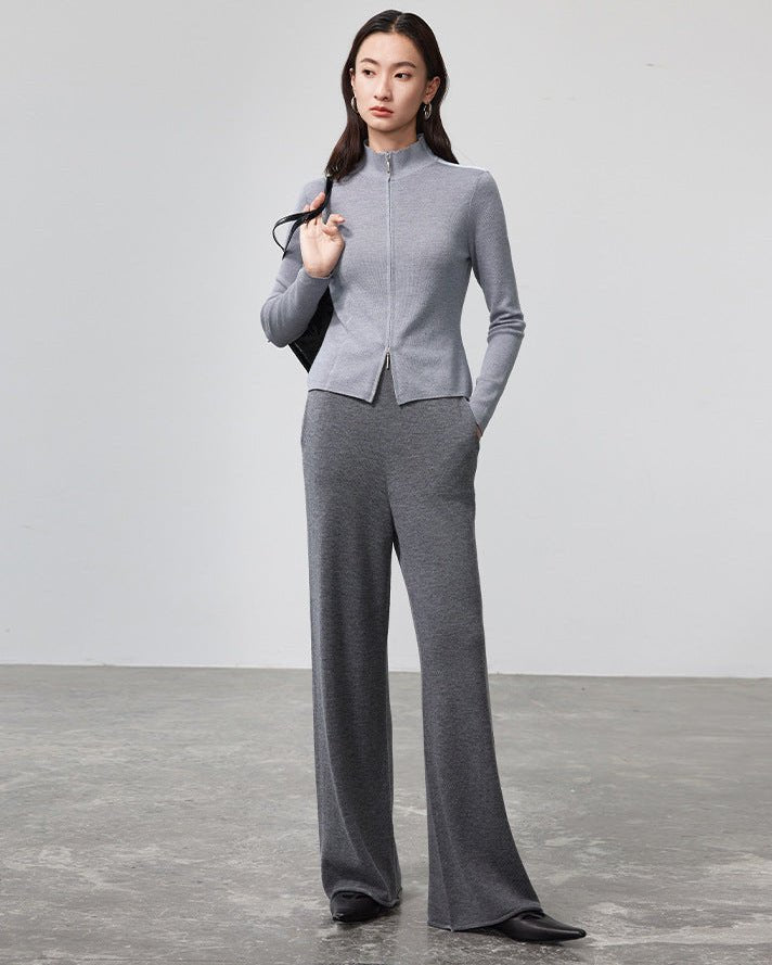 Wool Knit Wide-Leg Floor Pants