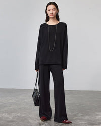 Wool Knit Wide-Leg Floor Pants