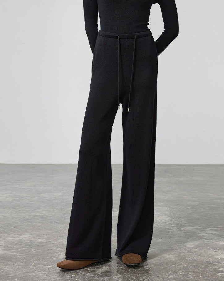 Wool Knit Wide-Leg Floor Pants