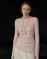 Crew Neck Long-Sleeved Irregular Slit T-Shirt