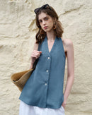 Elegant Linen V-Neck Backless Sleeveless Vest