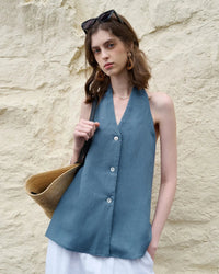 Elegant Linen V-Neck Backless Sleeveless Vest
