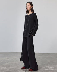 Wool Knit Wide-Leg Floor Pants