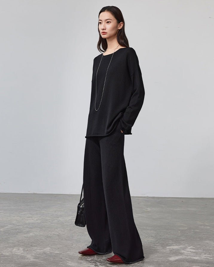 Wool Knit Wide-Leg Floor Pants