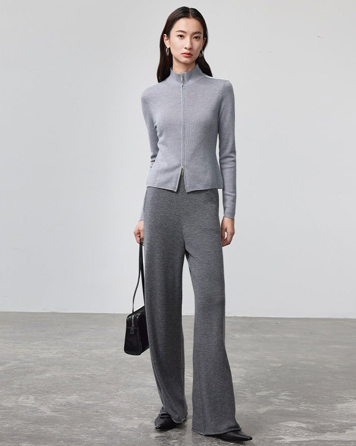 Wool Knit Wide-Leg Floor Pants