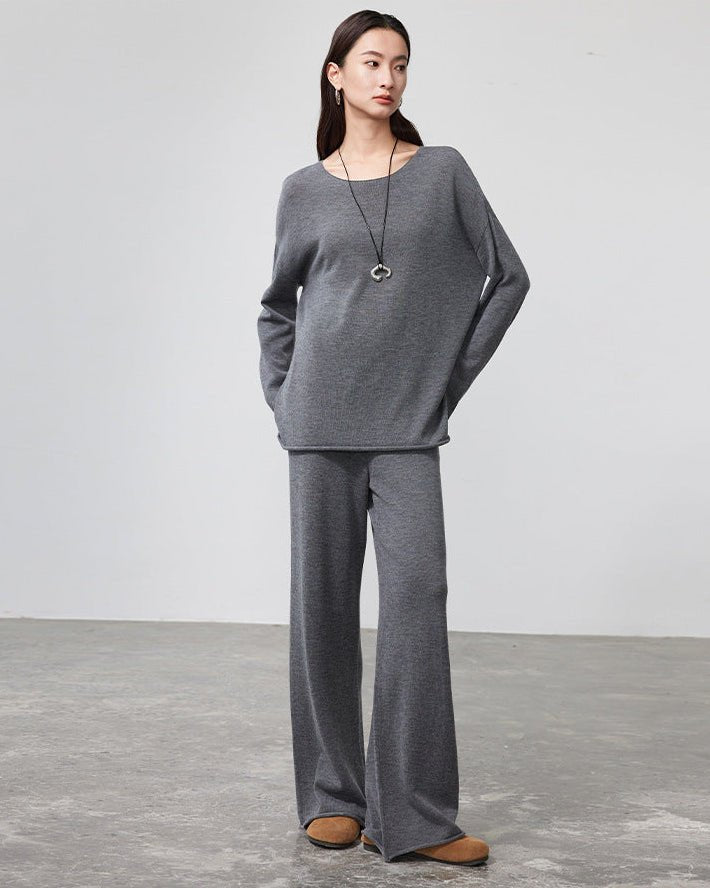 Wool Knit Wide-Leg Floor Pants