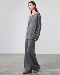 Wool Knit Wide-Leg Floor Pants