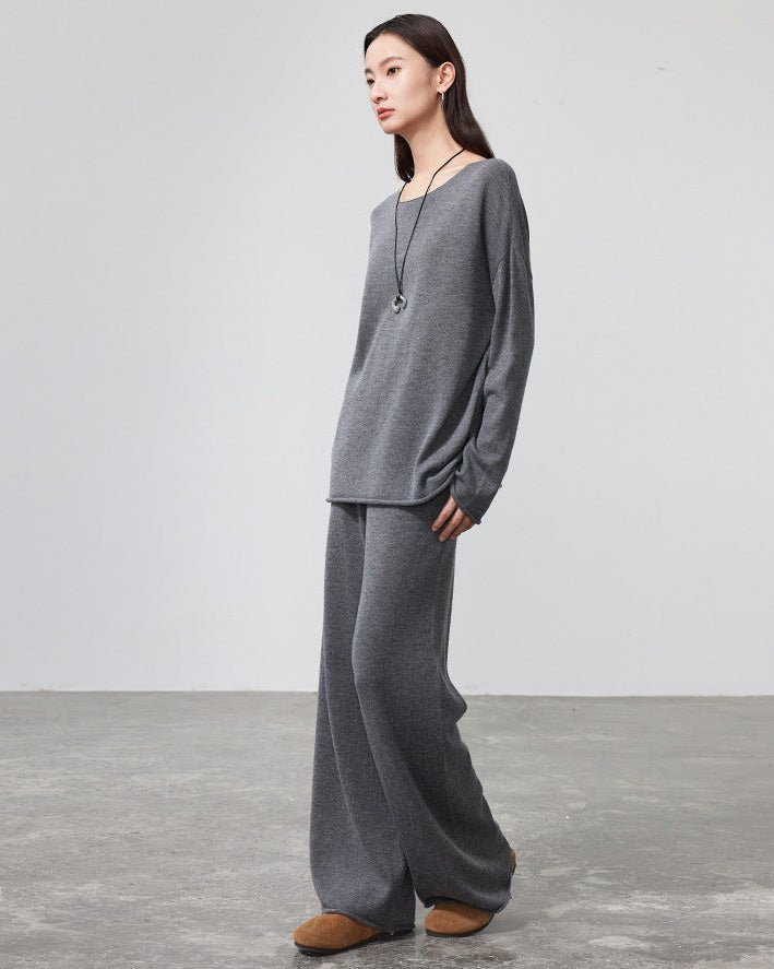 Wool Knit Wide-Leg Floor Pants