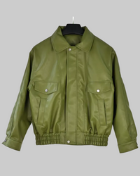 The PU leather moto jacket — lapel collar, full zip, relaxed cropped fit for autumn winter. Vintage-inspired women's outerwear.