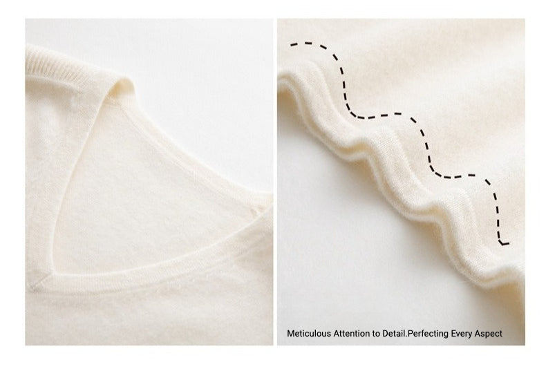 Cashmere V-Neck Saddle Shoulder Knit Sweater