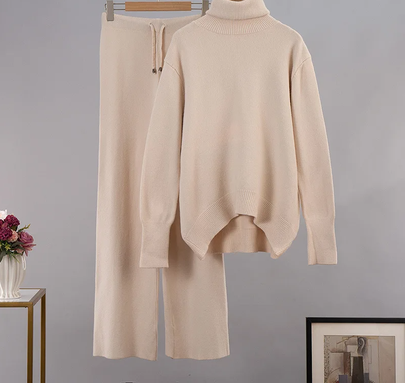 Thick Turtleneck Sweater & Wide Leg Pants Set