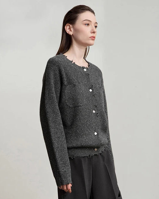 Elegant And Versatile Round Neck Knit Cardigan