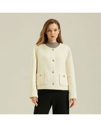 Single-Breasted Crew Neck Short Wool Coat