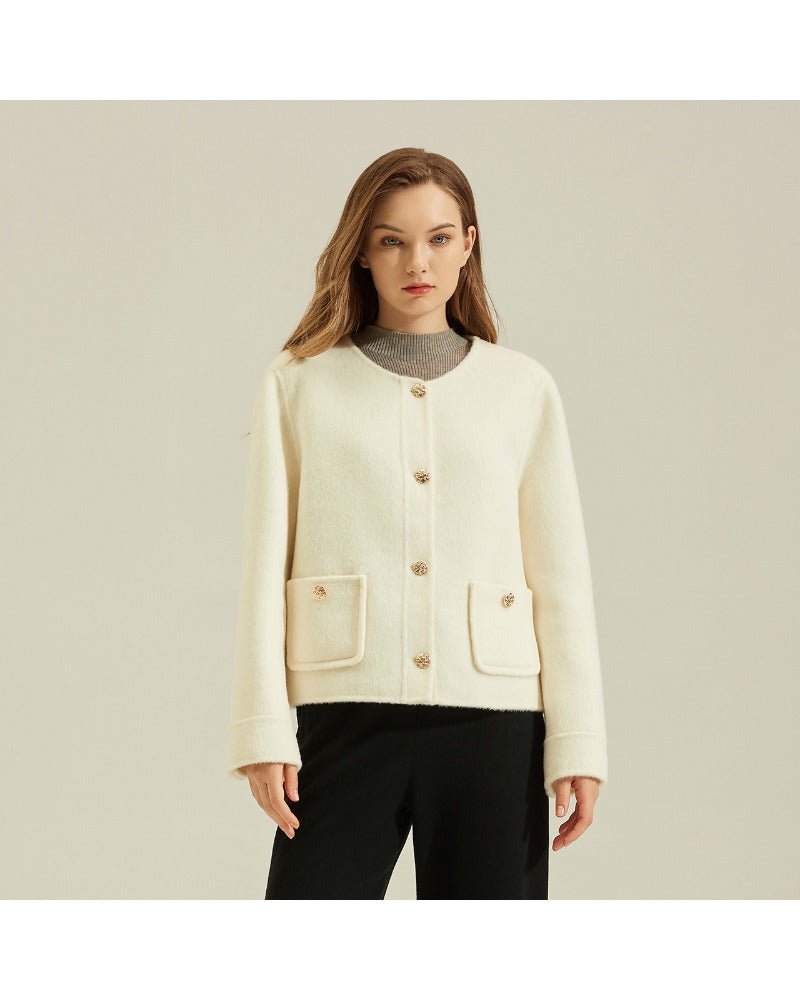 Single-Breasted Crew Neck Short Wool Coat