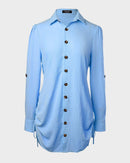 Long Sleeve Drawstring Button Shirt Dress