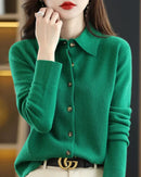 Man layering a camel polo-collar merino cardigan, fine 19-micron knit wicks moisture and blocks chill on breezy travel days.