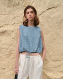 Casual Linen Crew Neck Loose Sleeveless Shirt