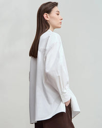 Simple Pure Cotton Long-Sleeved Button Pullover Shirt