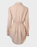 Long Sleeve Drawstring Button Shirt Dress