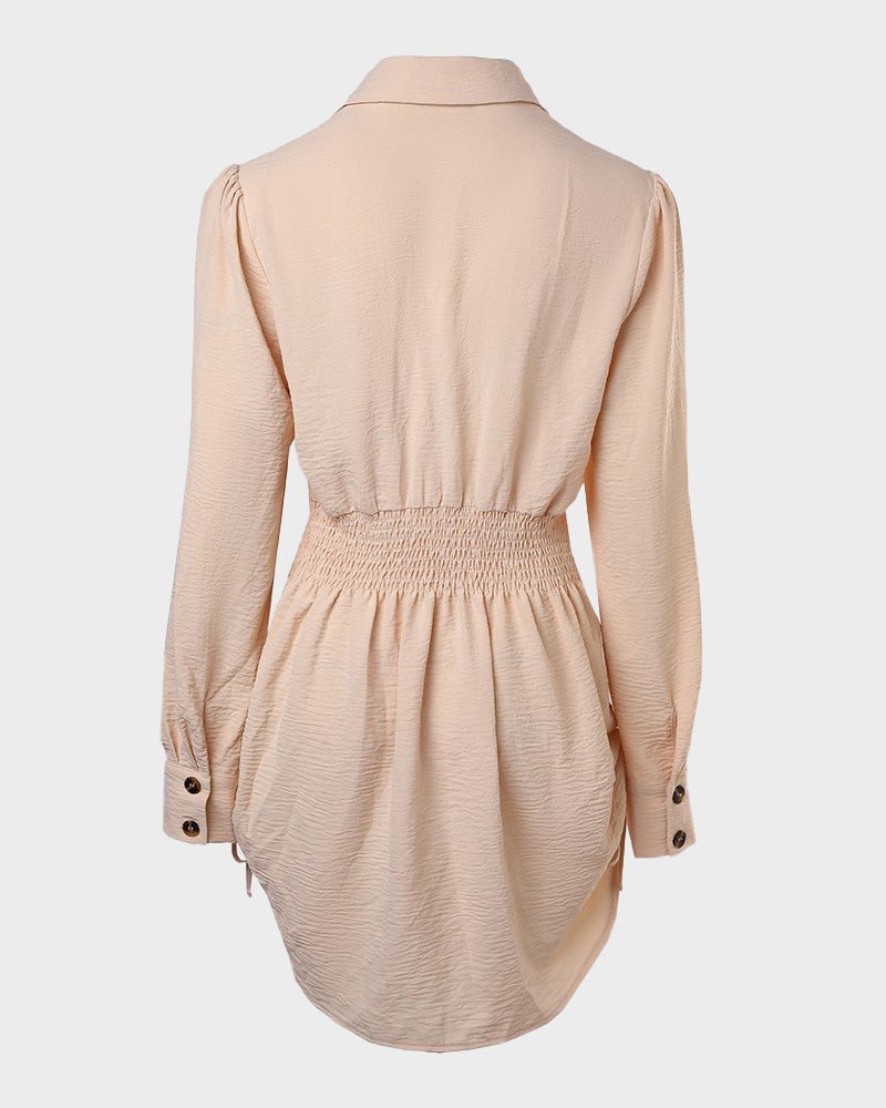 Long Sleeve Drawstring Button Shirt Dress
