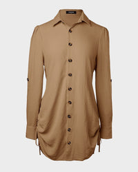 Long Sleeve Drawstring Button Shirt Dress