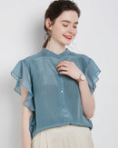 Elevate your wardrobe with the Gentle Herd Ruffled Sleeve Blouse. Lightweight, silky, and versatile—perfect for office, weekends, and refined everyday style. Shop now for timeless elegance.