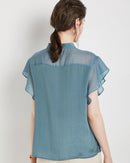 Elegant Ruffled Sleeve Silk Shirt