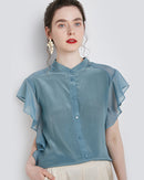 Elegant Ruffled Sleeve Silk Shirt