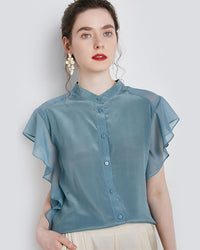 Elegant Ruffled Sleeve Silk Shirt