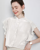 Elegant Ruffled Sleeve Silk Shirt