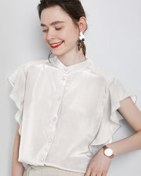 Elegant Ruffled Sleeve Silk Shirt