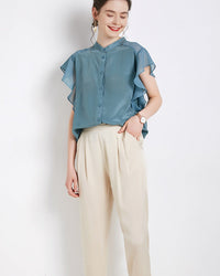 Elegant Ruffled Sleeve Silk Shirt