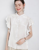 Elegant Ruffled Sleeve Silk Shirt