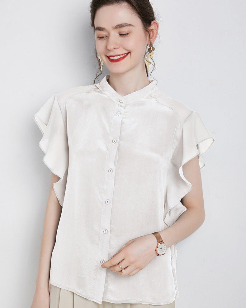 Elegant Ruffled Sleeve Silk Shirt