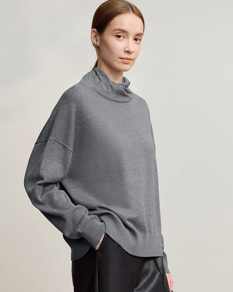 Solid Color Turtleneck Loose Long-Sleeved Sweater