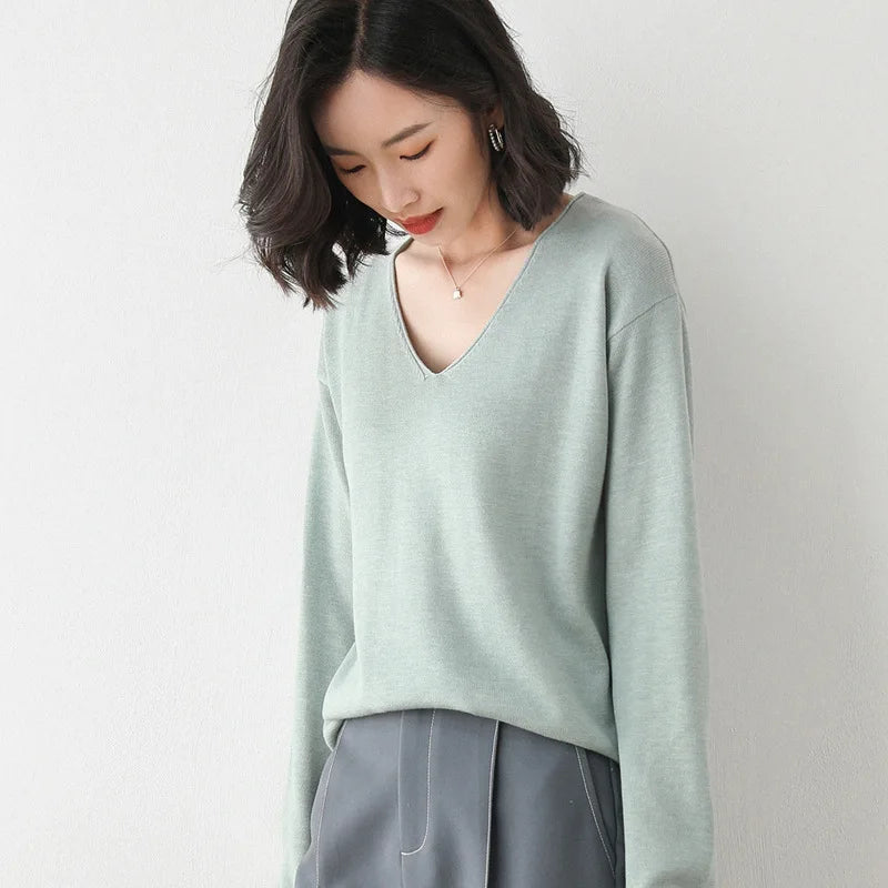 V-Neck Wool Blend Knitted Jumper
