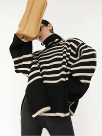 Striped Turtleneck Loose Pullover