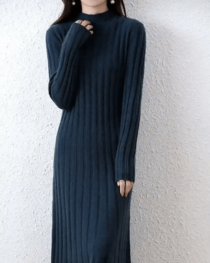 Ribbed Knitted Wool Sweater Dress