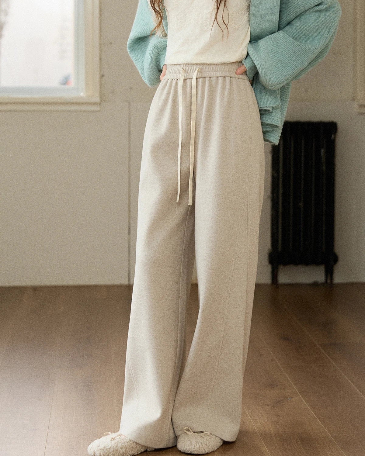 High-Waisted Slim-Fit Straight Wide-Leg Pants