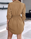 Long Sleeve Drawstring Button Shirt Dress