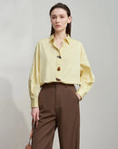 Simple Pure Cotton Long-Sleeved Button Pullover Shirt