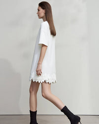 Round Neck Drop Shoulder Lace Long T-Shirt