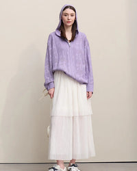 New Hooded Openwork Jacquard Knit Cardigan