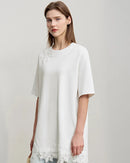 Round Neck Drop Shoulder Lace Long T-Shirt