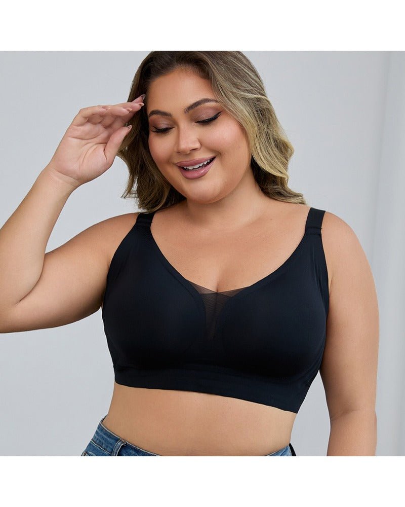 Plus-size wire-free semi-fixed push-up bra