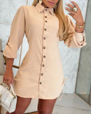 Long Sleeve Drawstring Button Shirt Dress