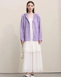 New Hooded Openwork Jacquard Knit Cardigan
