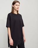 Round Neck Drop Shoulder Lace Long T-Shirt
