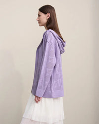 New Hooded Openwork Jacquard Knit Cardigan